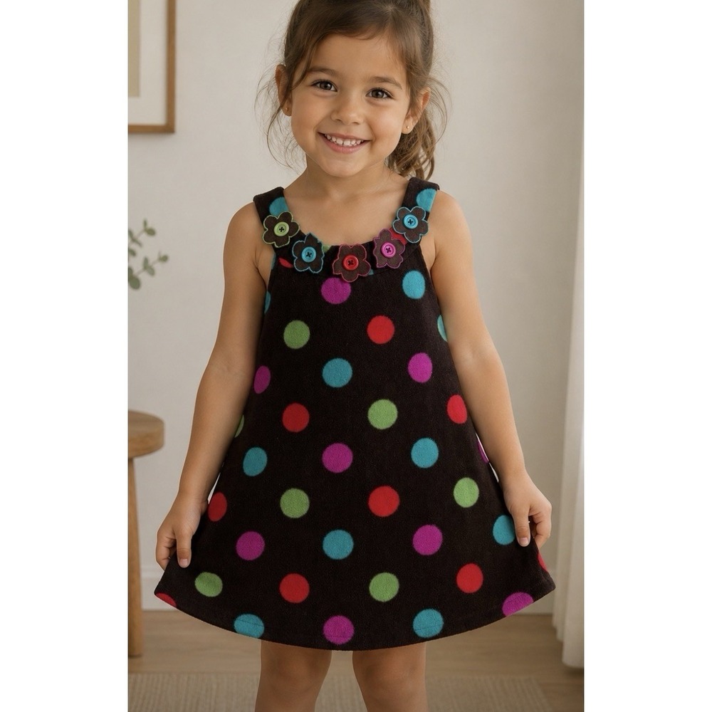 Bonnie Jean Brown Polka Dot Colorful Floral Sleeveless Play Dress Girls Size 5
